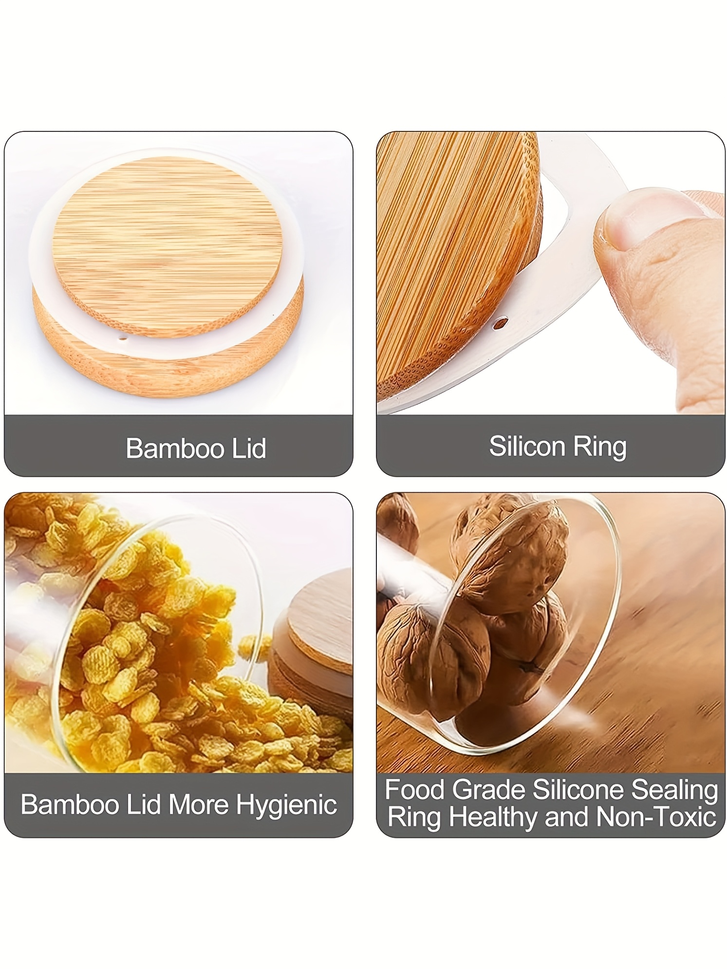 Tarros de Almacenamiento de Granos con Tapa Redonda de Madera, Tamaños 185ml/250ml/325ml, Ideales para Café y Especias, Disponibles en Juegos de Seis/Ocho/Diez