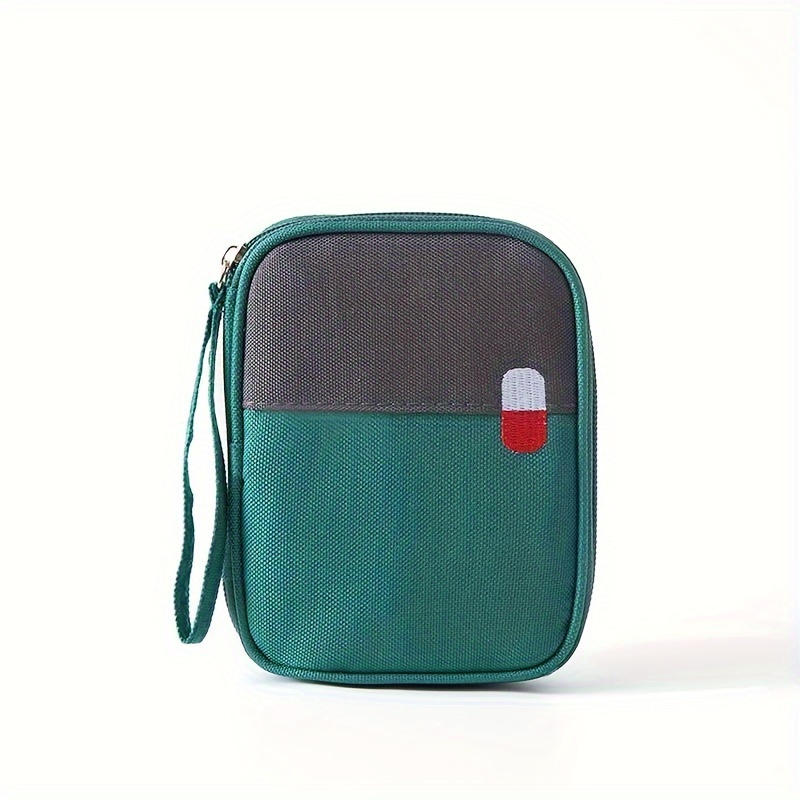 1pc, Compact Portable Medicine Bag With Easy- Pill Pattern - Durable Oxford Fabric, Zippered Compartments For Travel & Outdoor Emergencies - In Gray, Red, Green, Pink, Empty Bag Only