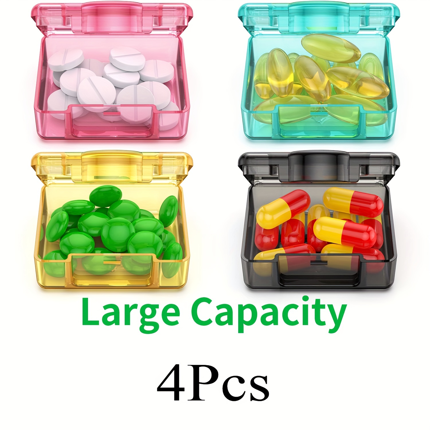 

4pcs Cute Small Travel Pill Box, Mini Pocket Pill Organizer Daily Single Pill Containers Portable Medicine Holder For Purse Vitamin Fish Oil Supplements