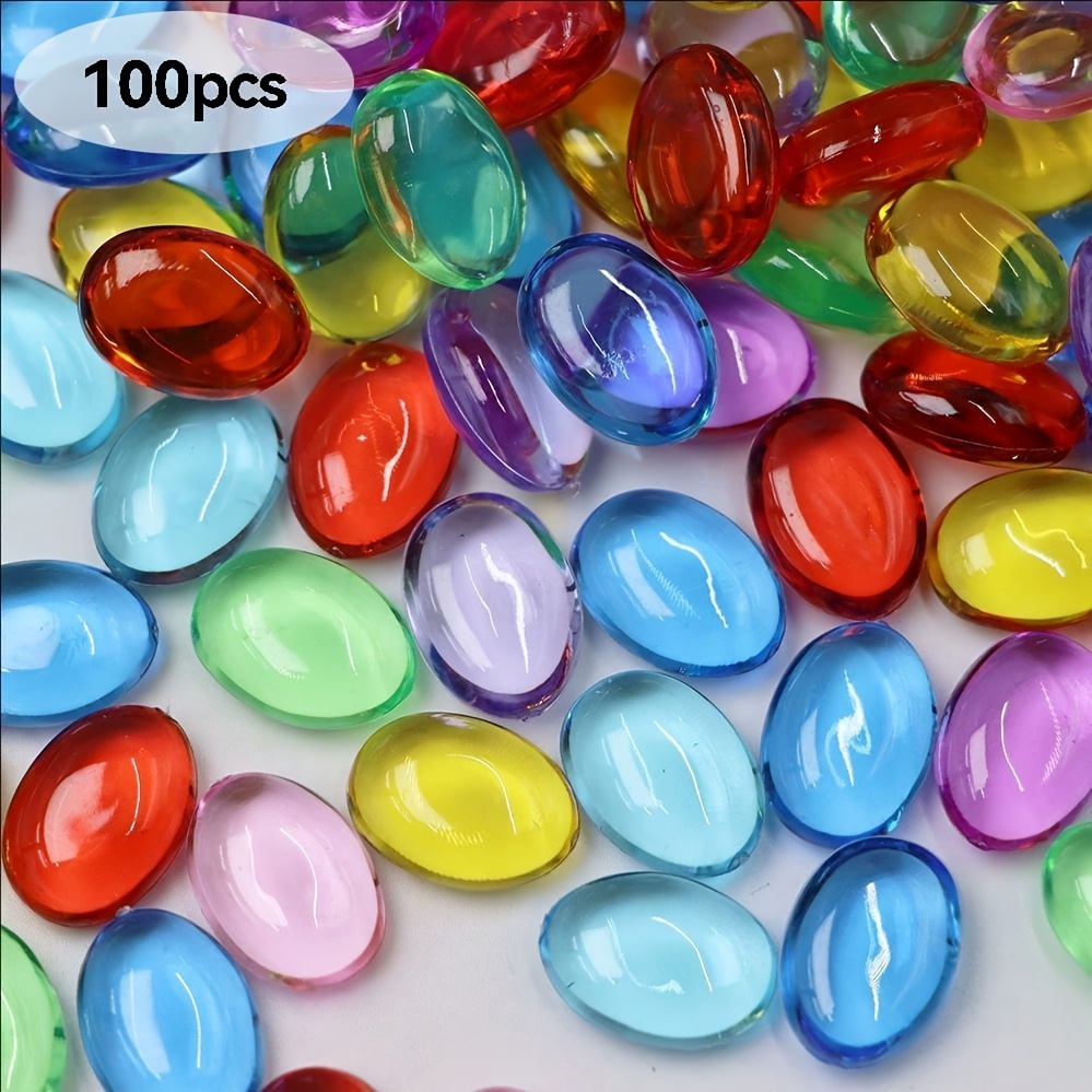 Image of 100 Acrylic Multicolor Oval Beads, Teardrop-shaped Decorative Gemstones, Suitable For Vase Fillers, Tabletop Decorations, Events, Weddings, And Birthday Party Decor