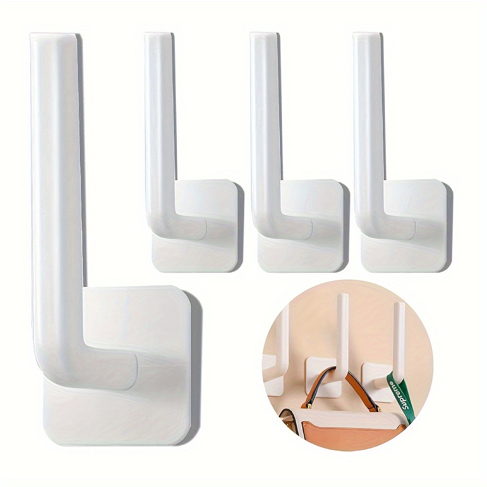 

4pcs Multifunctional L-shaped Hooks, Wall Mounted Bathroom Toilet Paper Holder, Kitchen Paper Rack, Hat Organizer, Keys Door Hanger, White