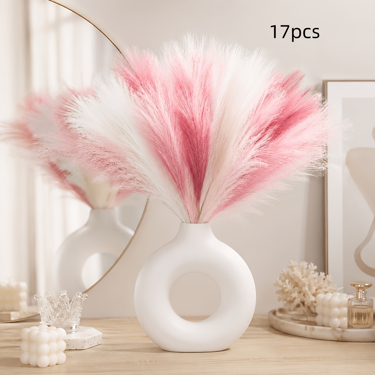 TEMU 17pcs 43Cm Bouquet de Simulation de Roseaux Artificiels Mélangés, Fleurs Décoratives de Pampas à Plumes Moelleuses Foncé, Ensemble d'Arrangement