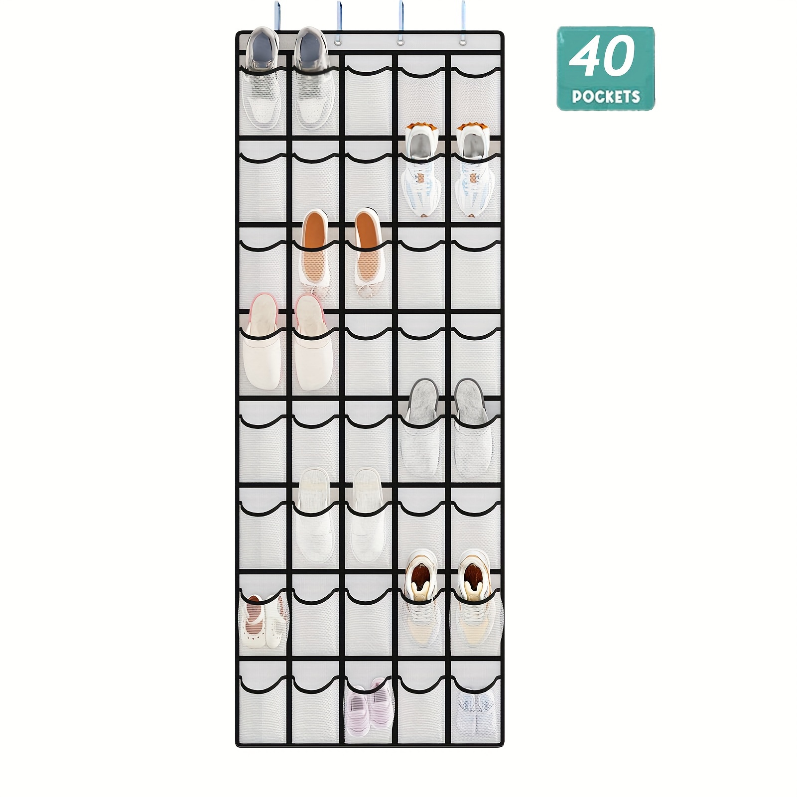 

1pc Over The Door Shoe Organizers, 40 Durable Mesh Pockets Hanging Shoe Organizer Shoe Rack, Shoe Rack For Closet, Entryway Pantry Shoe Holder, Men Sneakers, Flip Flops, Fits The Doors Over 80 Inches