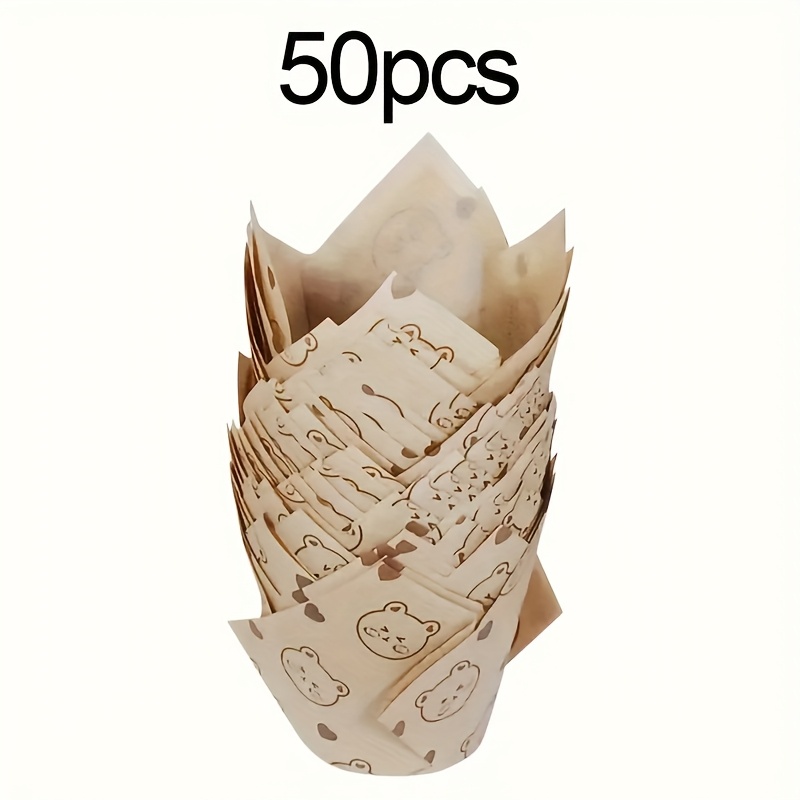 TEMU Little Bear Tulip Cake Paper Holder, Paper Cupcake Liners And Muffin Molds For Baking And Kitchen Gadgets