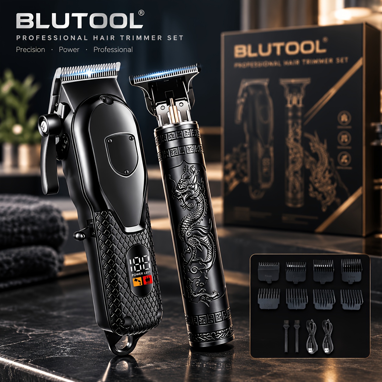 TEMU Men' Wireless Electric Hair Clipper & Trimmer - Usb Rechargeable Professional Grooming Kit With Lcd Display Suitable For Beard, Face, Body Hair