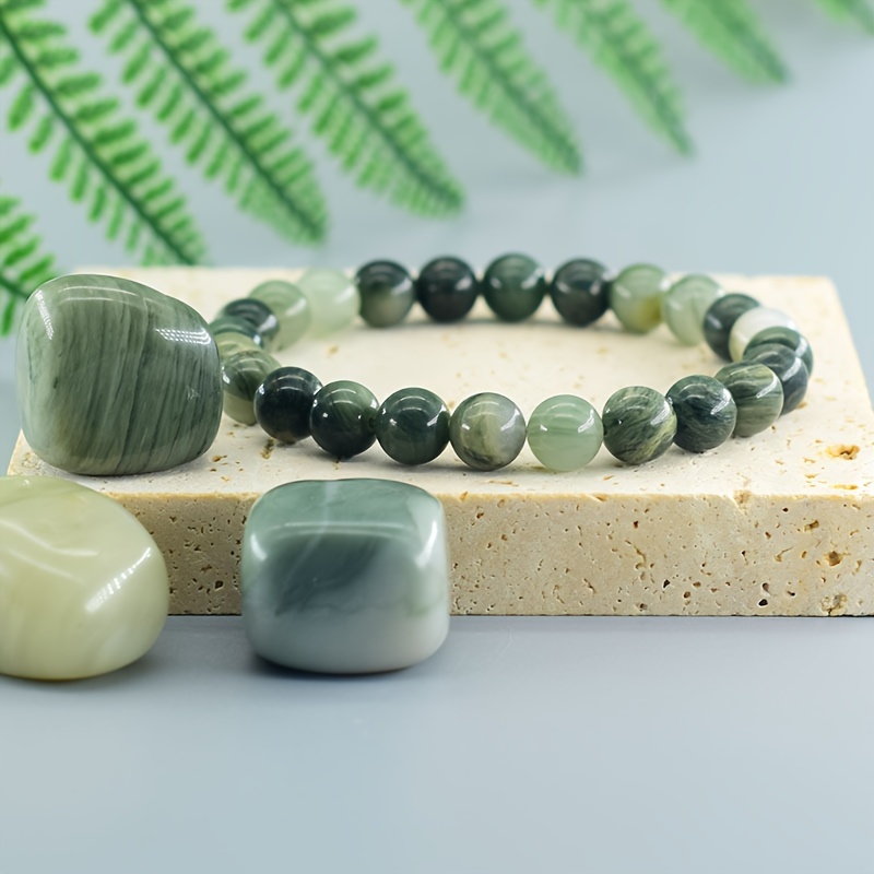 

Chic Green Beaded Stretch Bracelet - Natural Stone, & Stylish Accessory For Casual Attire, Perfect Gift For Couples, Ideal For Valentine's Day &