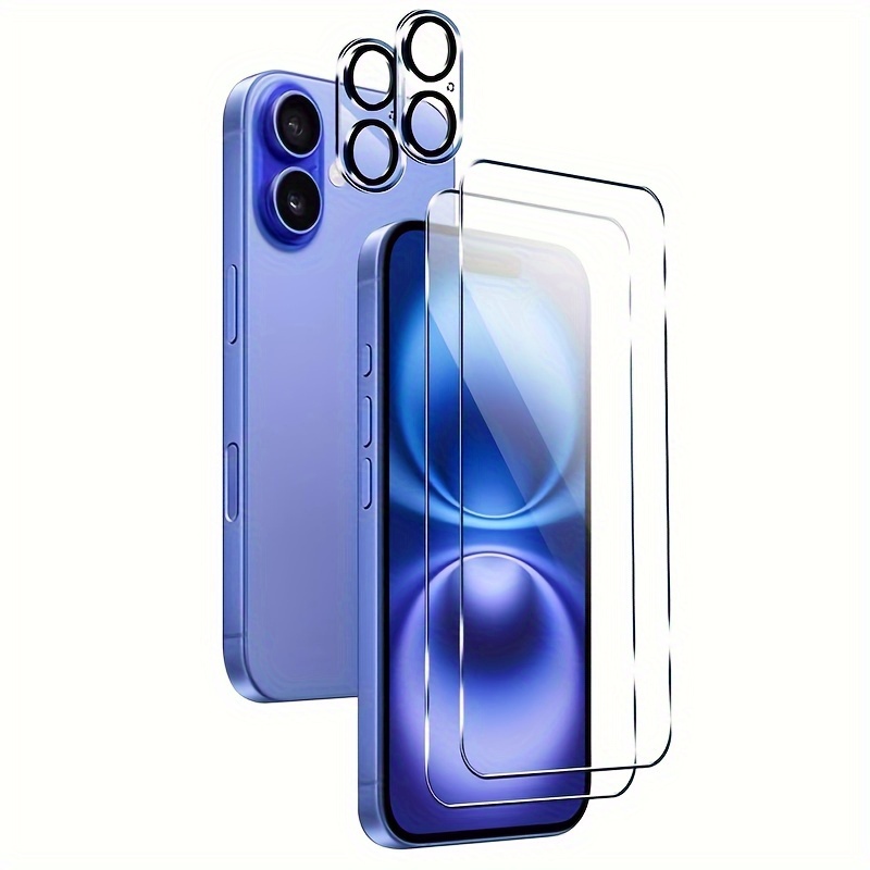 

2pcs Hd Transparent Film + 2pcs Camera Lens Protection Film Mobile Phone Screen Protector 9h Tempered Glass Suitable For Iphone 11/12/13/14/15/16/16pro/16plus/16pro/16pro Max Full Coverage