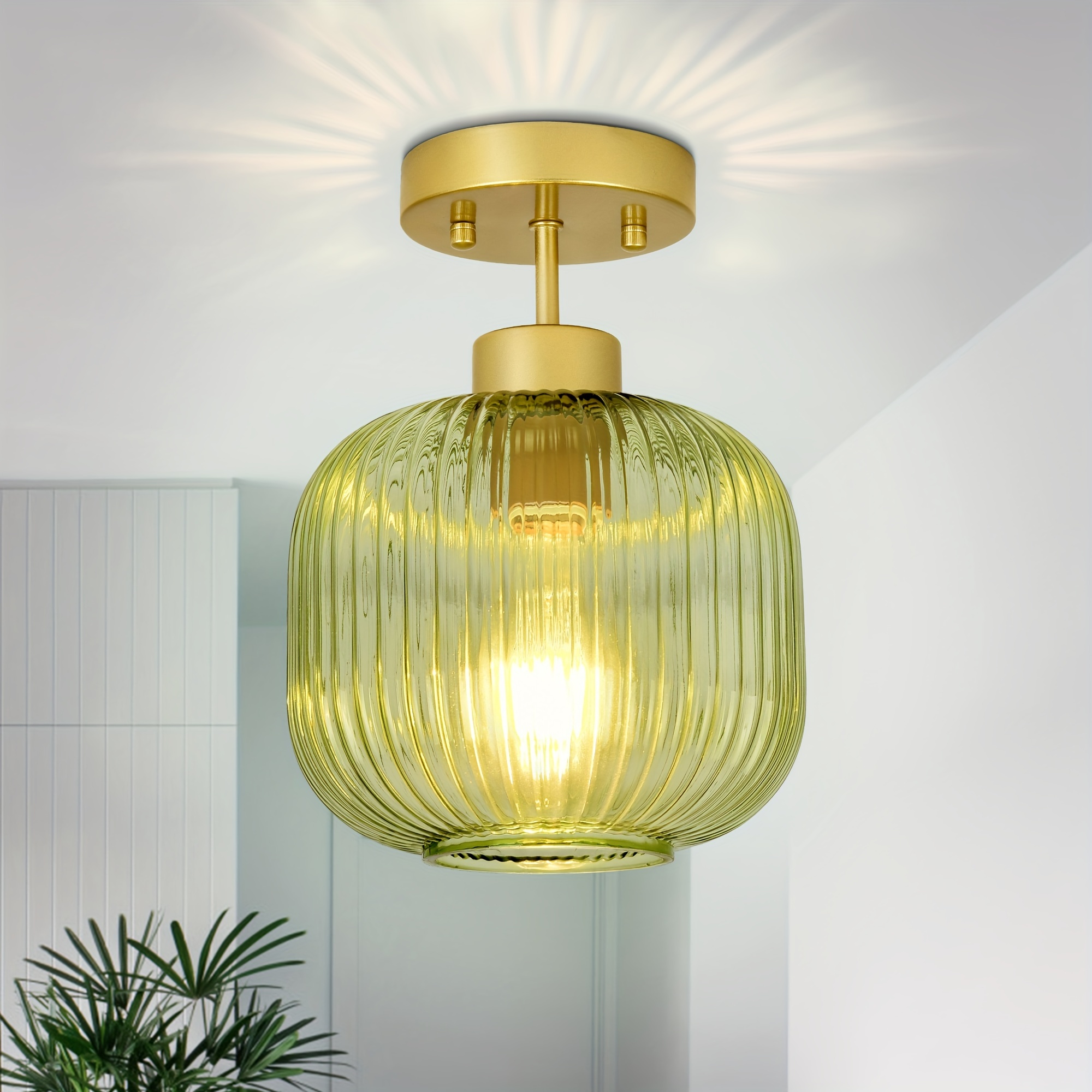 

Modern Ceiling Light With Glass Shade, Brushed Golden Semi-flush Mount Ceiling Lighting Fixture, Ceiling Lamp For Bedroom, Kitchen Island, And Hallway