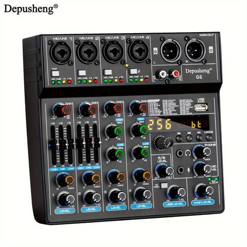 g6 mixer audio portatile console di miscelazione 6 usb dj controller audio interfaccia per pz registrazione streaming, festa dellindipendenza, festa