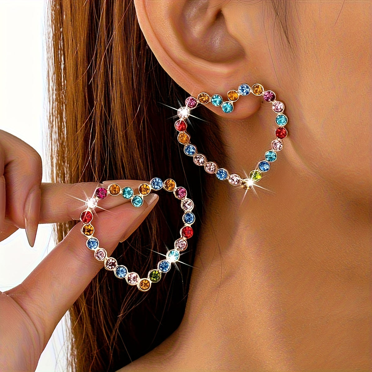 Image of A Pair Of Sexy Heart-shaped Fashion Colorful Glitter Casual Versatile Women's Earrings