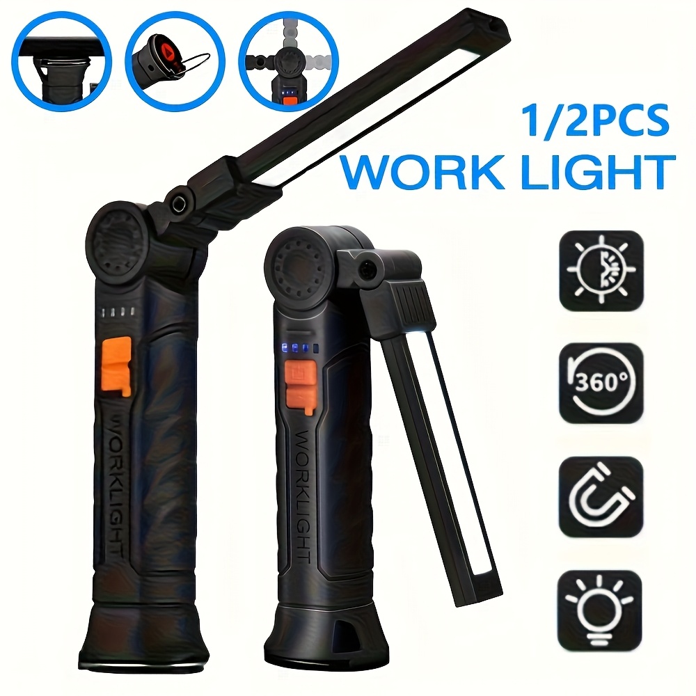 1 or 2pcs   powerful led flashlight usb c rechargeable with magnetic base hook 1 2pcs options portable folding torch for camping home workshop emergencies ideal for professionals everyday use emergency light foldable design textured grip handle workshop lighting handheld flashlight durable construction   light   Product details 1