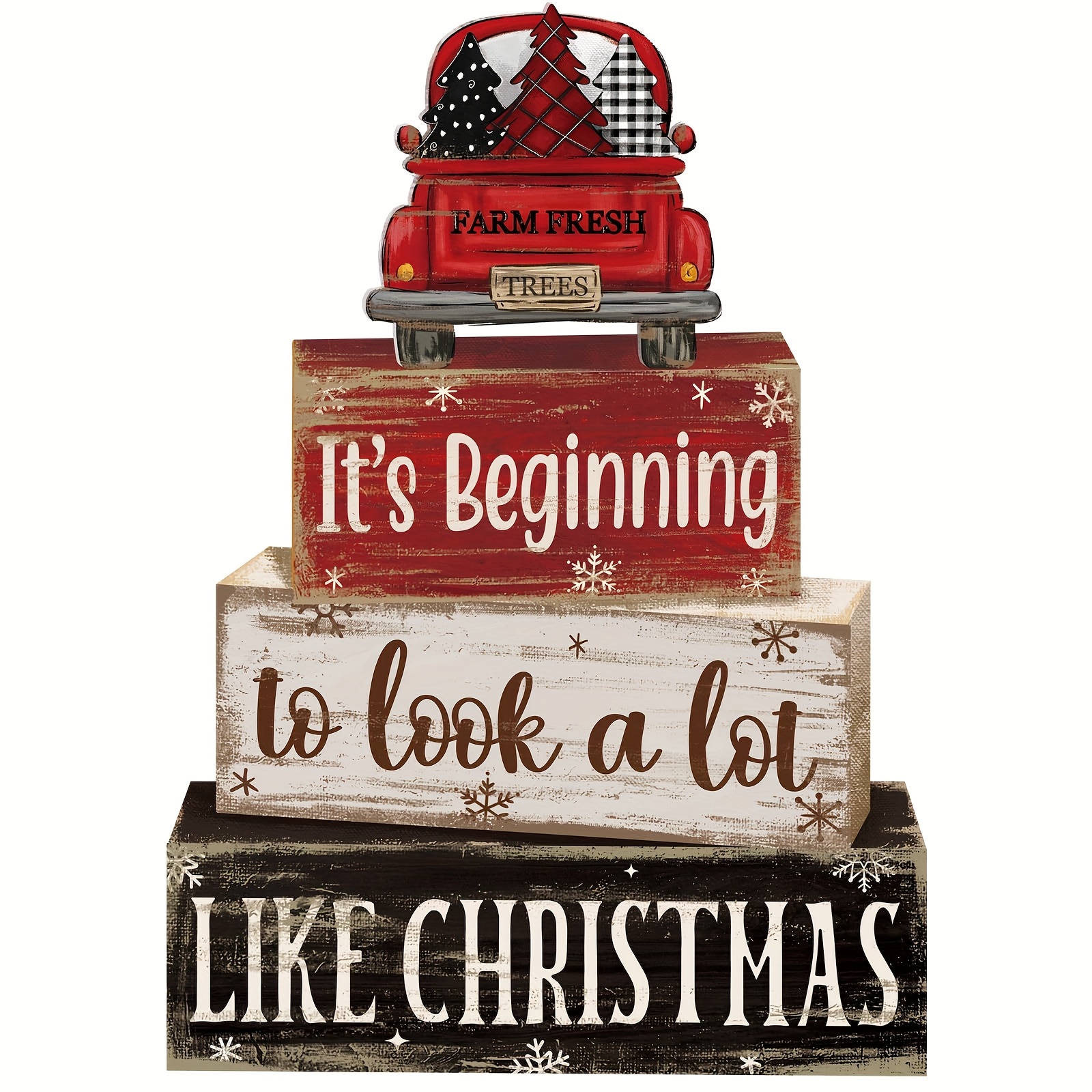 TEMU Christmas Tiered Tray Decoration Set - 4pcs Rustic Wooden Christmas Truck Table Centerpieces - Farmhouse Style Freestanding Display For Coffee