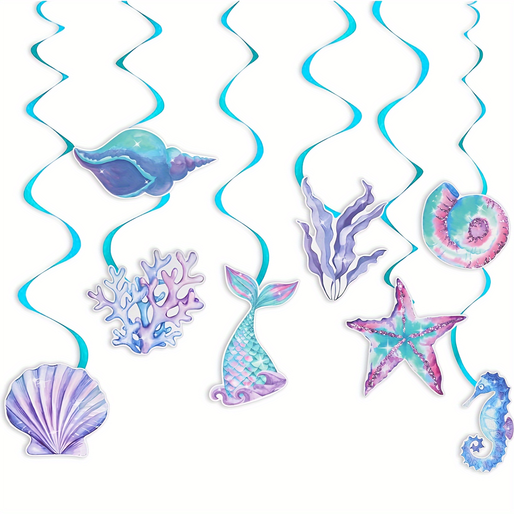 

8pcs, Mermaid Hanging Swirls, Under The Sea Party Decorations, Starfish Seashell Garland Mermaid Party Decorations, Paper Bunting Streamers For Seas And Oceans Themed Birthday Decorations