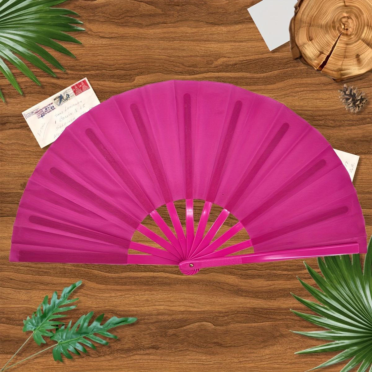TEMU 1pc D Solid Color Minimalist Large Fan For Men Women Handheld Folding Fan Chinese Japanese Fu Tai Chi Handheld Fan For Music Festival, Weddings,