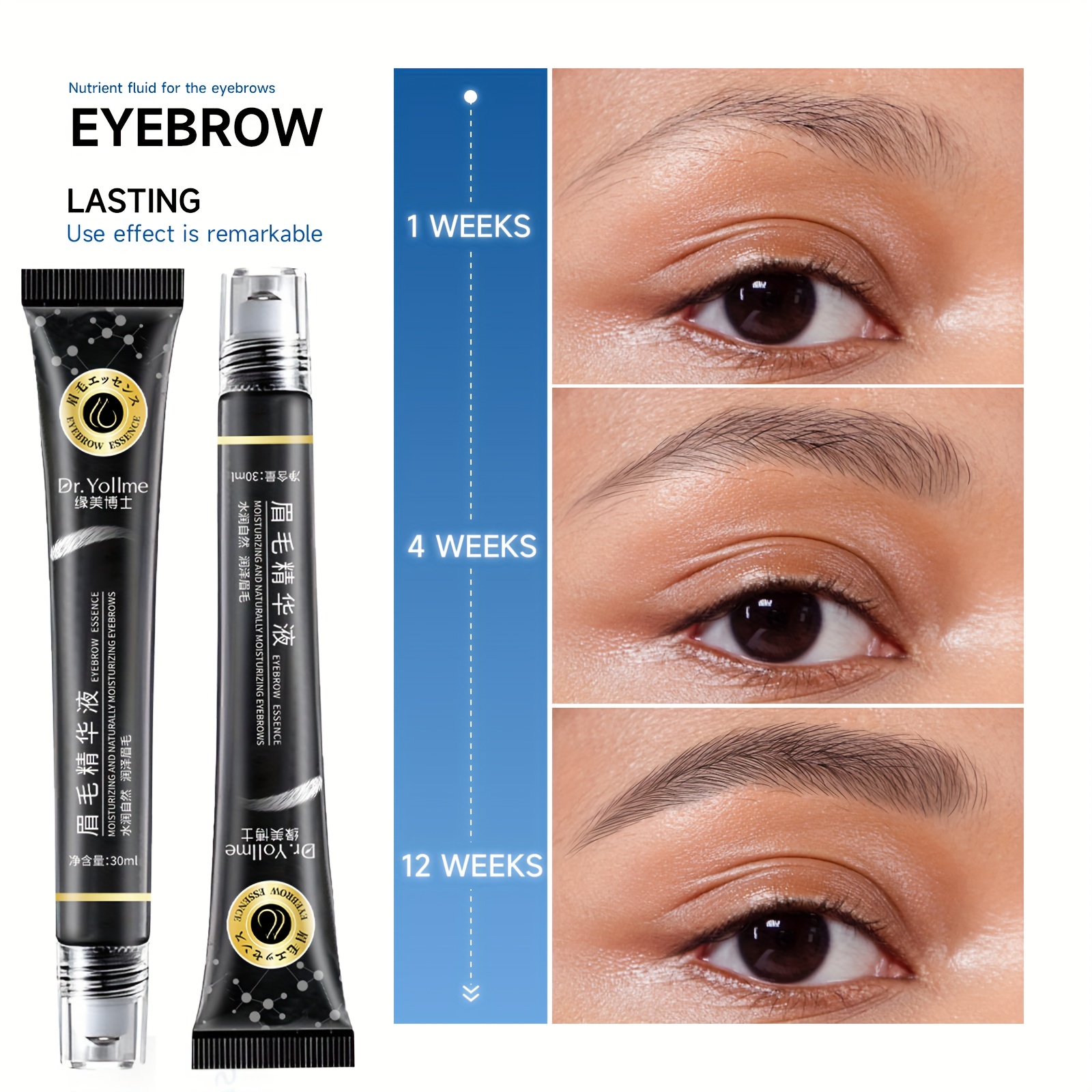 Eyebrow Nourishing Essence, Thickening and Lengthening Eyelash Serum for Sparse or Broken Brows - Unisex Formula with Natural Ingredients to Promote Growth. Waterproof & Long-Lasting Wild Brow Enhancer that Adds Length/Volume in a Low Allergy Risk Design (Fragrance Free). Suitable Even Sensitive Light Beige - Image 3