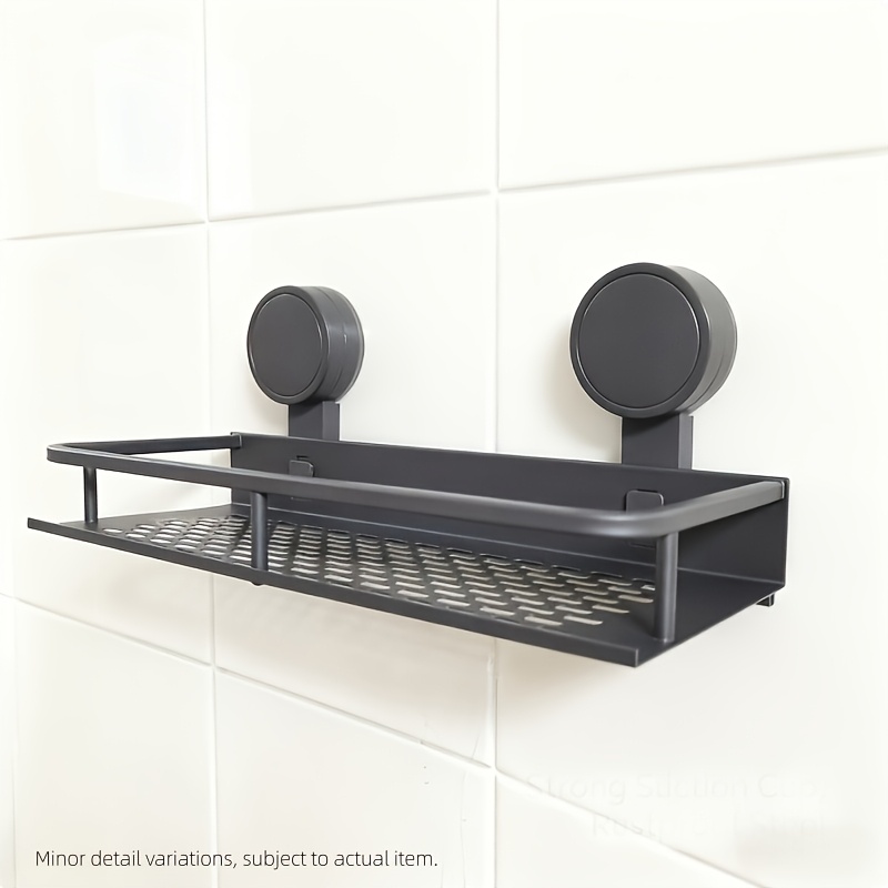 TEMU Étagère de rangement à ventouse, Organisateur de salle de bain perçage, Panier de douche encombrant, Longueur pouces, Rangement mural pour salle