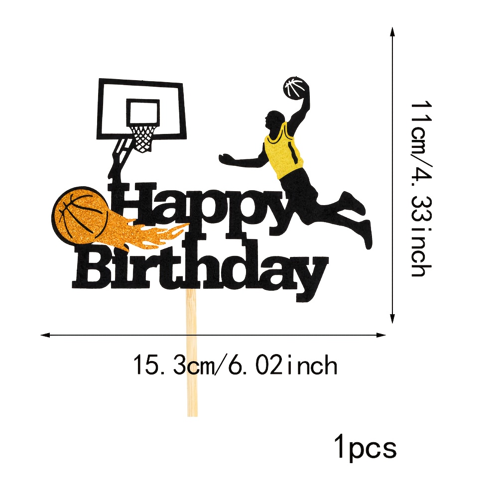 1pc Basketball Happy Birthday Cake Decoration Glitter Basketball Sports Theme Birthday Cake Pick Theme Boy Girl Birthday Party Cake Decoration Supplies