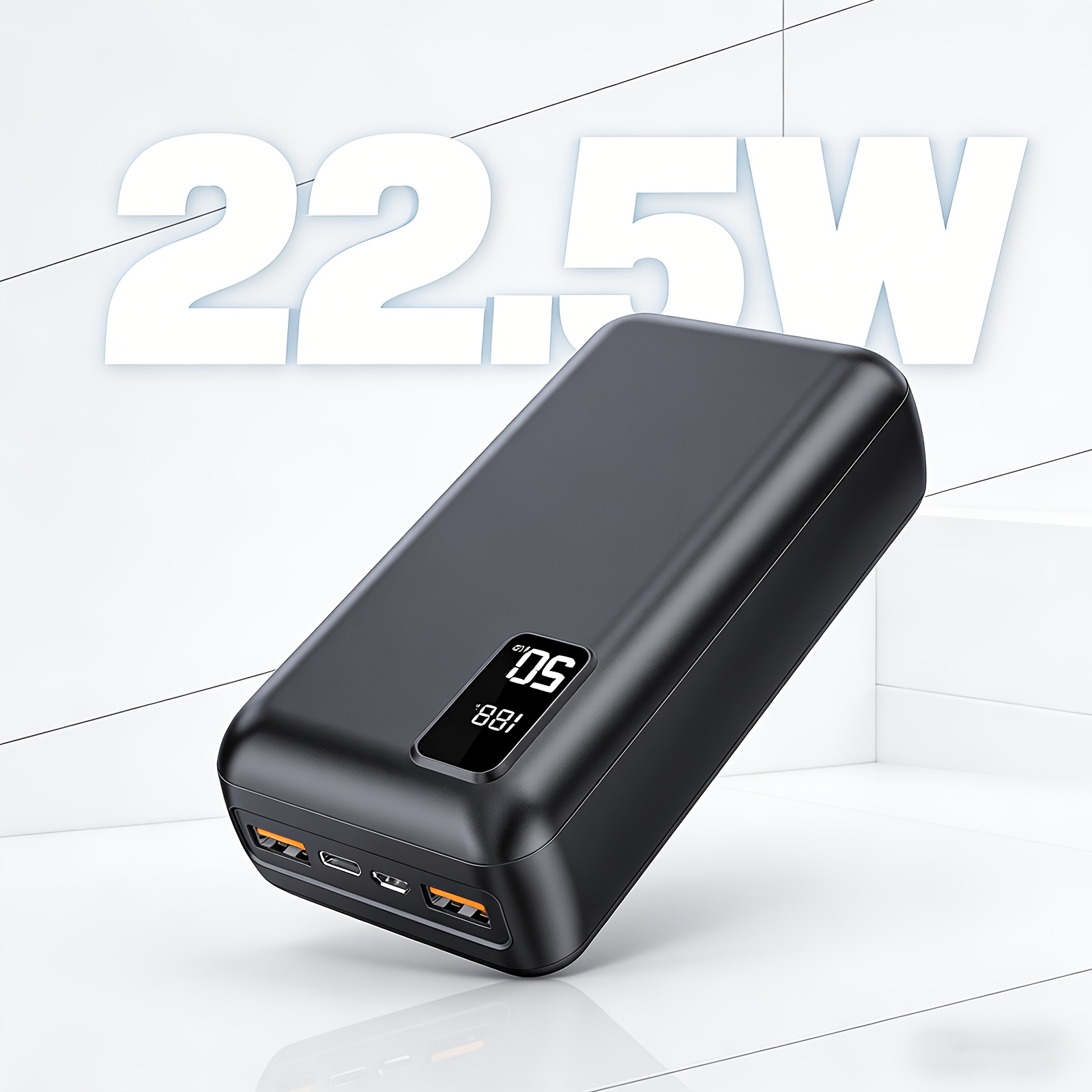 TEMU 50000mah Power Bank, 22.5w Fast Charging Portable Charger With Led Digital Display, 3 Outputs & 2 , High Capacity External Battery Pack For