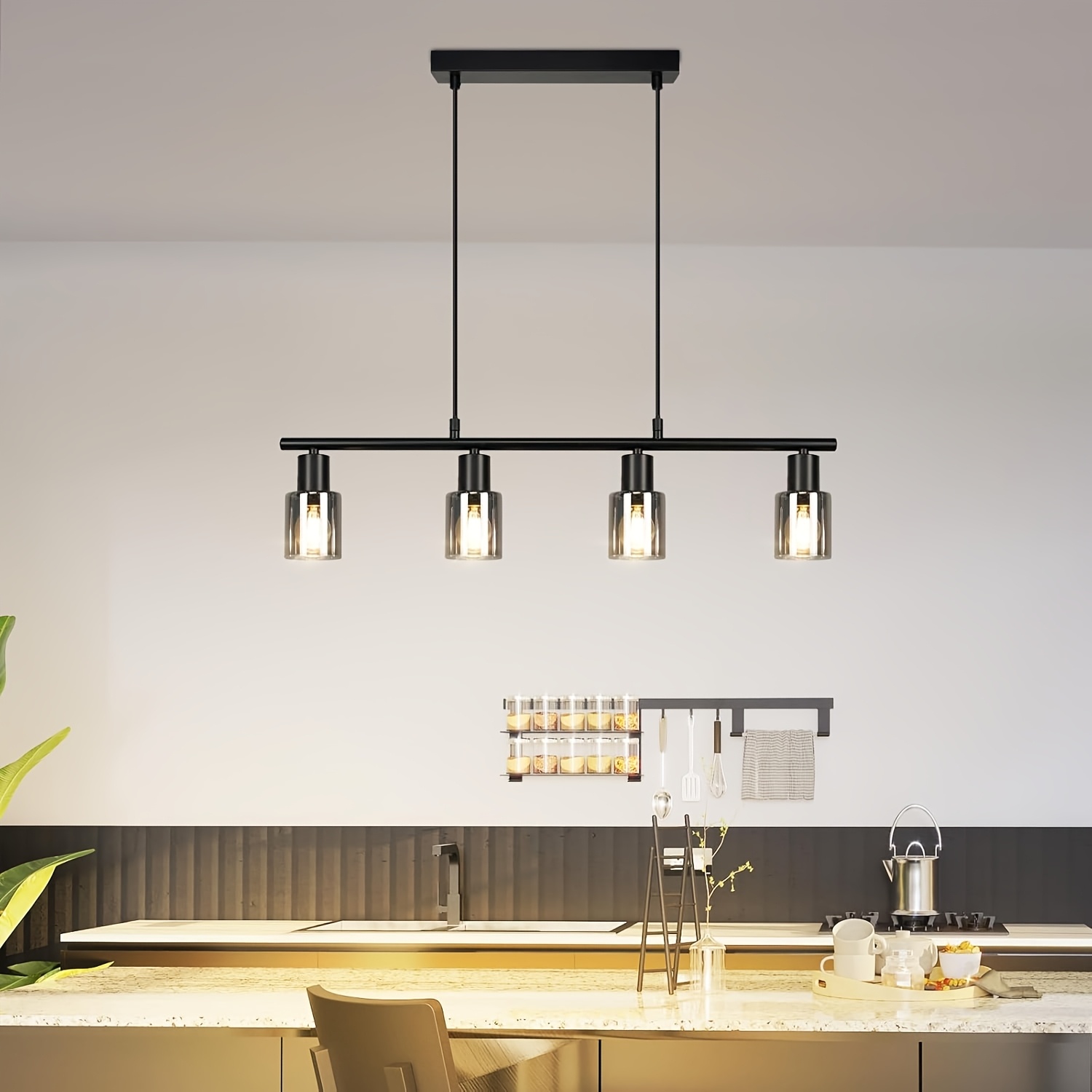 Pendant Lamp 4-bulb Pendant Light Dining Table Table Lamp Hanging Black Industrial Pendant Light Glass E14 Retro Dining Room Lamp Pendant Lamp For Dining Room Kitchen (bulb Not Included)