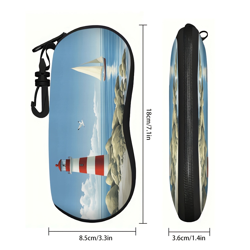 1 Scratch-resistant Eyeglass Case Featuring A Clip And A Design Of A Lighthouse