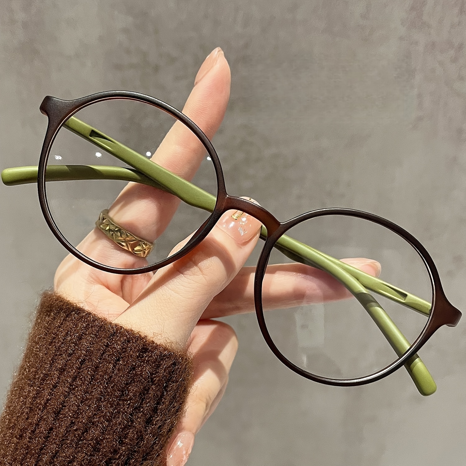 1pc womens lightweight minimalist round frame glasses brown  display picture 3