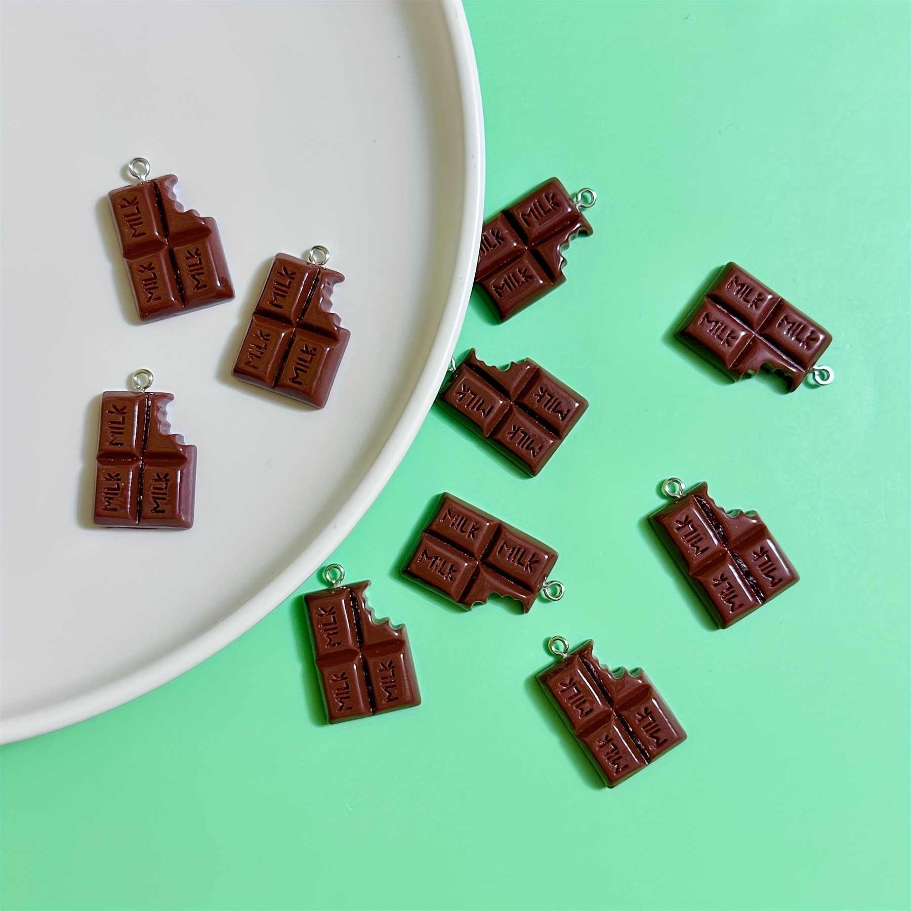 

10pcs Handcrafted "bitten Milk Chocolate" Resin Charms Set - Ideal For , Earrings, Necklaces, Bracelets, Keychains & Bag Pendants - Creative Gift Accessories