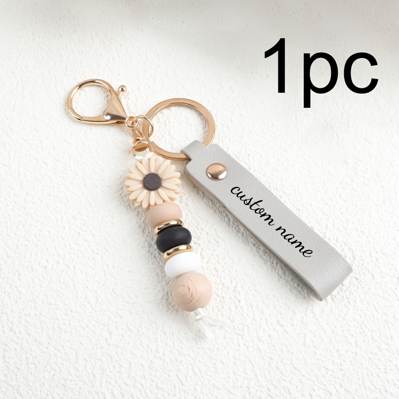 TEMU Personalized Daisy Beaded Keychain For Women. Custom Name Bag Charm. Cute Keychain. A Personalised Gift Ideal For Special Occasions Such As