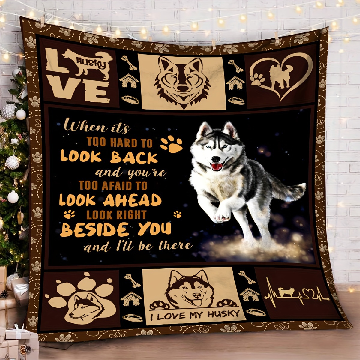 

1pc Gift Blanket For Friends Husky Creative Text Stitching Pattern Soft Blanket Flannel Blanket For Couch Sofa Office Bed Camping Travel, Multi-purpose Gift Blanket For All Season