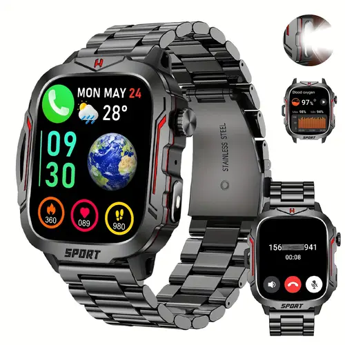 420mah big battery smart watch with wireless call answer make calls for men fitness watch with 100 sport sleep monitor pedometer calorie sos 1 96 rugged smartwatch compatible with iphone