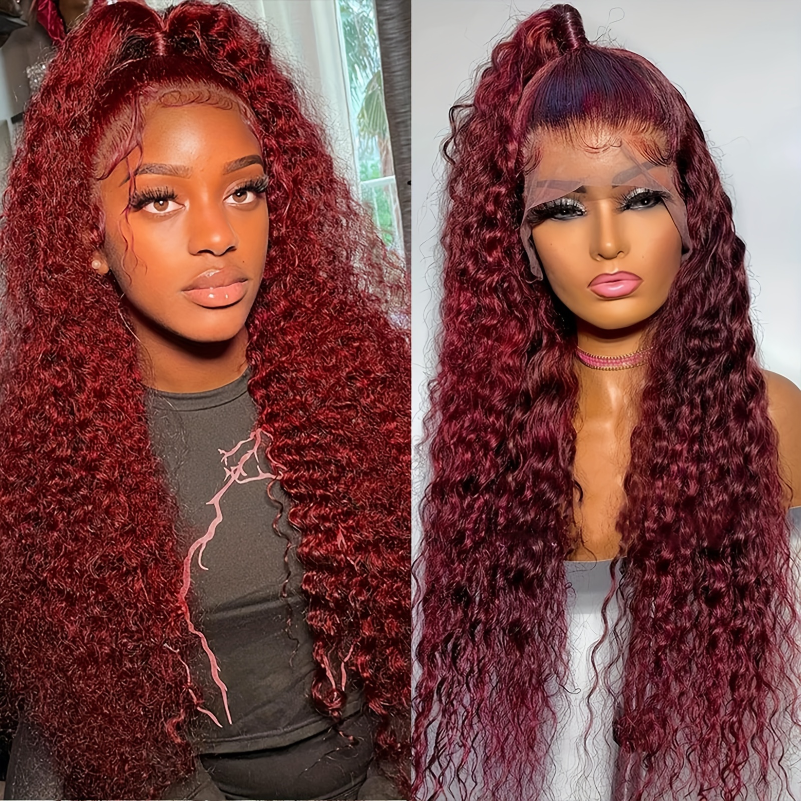 

13x4 Red Lace Wig Loose Curly Lace Front Wigs Dark Red Long Wigs For Women Wigs Glueless Heat Resistant Synthetic Fiber Hairline Hairlin Wigs 26 Inch