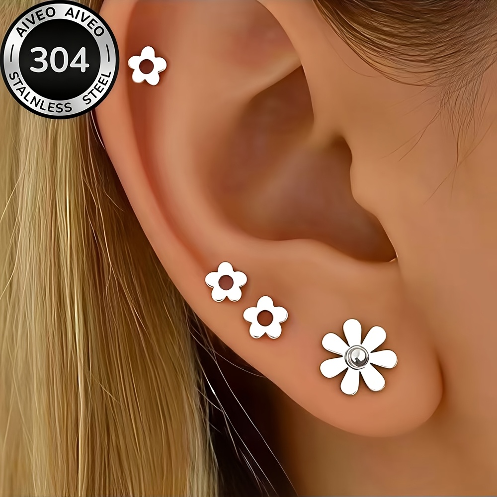 4-Pair Golden Stackable Stud Earrings Set