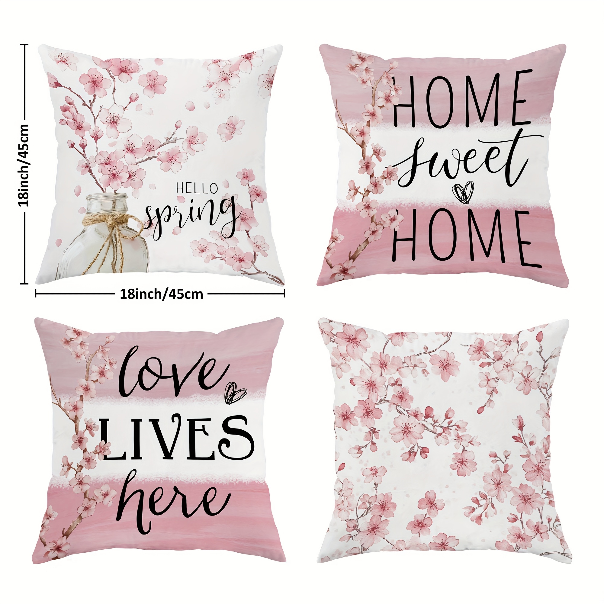 4 Pack Floral Polyester Throw Pillow White Comfortable Soft Decorative Pillow Cover Summer Living Room Bedroom Sofa Bed Decoration - Double Sided Printed Polyester Material No Pillow Core