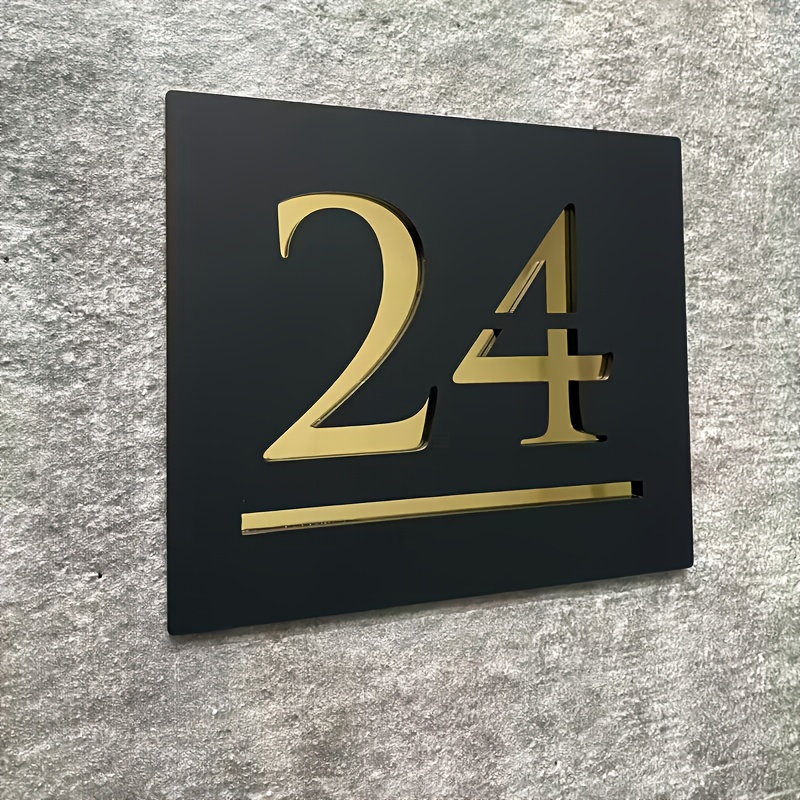 TEMU Plaque d'adresse personnalisée en acrylique découpée au laser - Numéro de maison avec nom et chiffres, enseigne murale extérieure en plastique