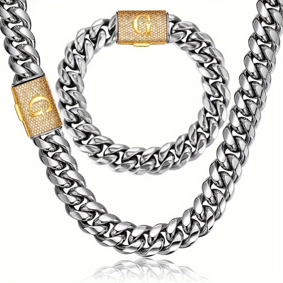 2pcs miami cuban link chain set men hip hop jewelry 18k gold Temu