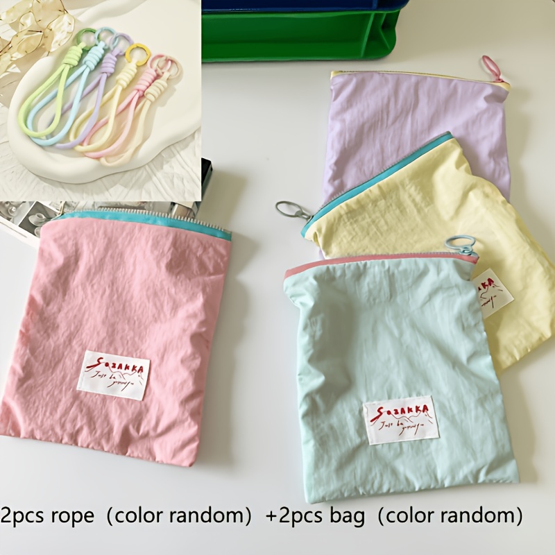 Image of 4pcs Set: 2 Ropes + 2 Bags (random Colors) - Storage Pouch, Makeup Bag, Slim Lipstick Pouch, Sanitary Pad Pouch, Travel Bag, Coin Purse, Toiletry Bag