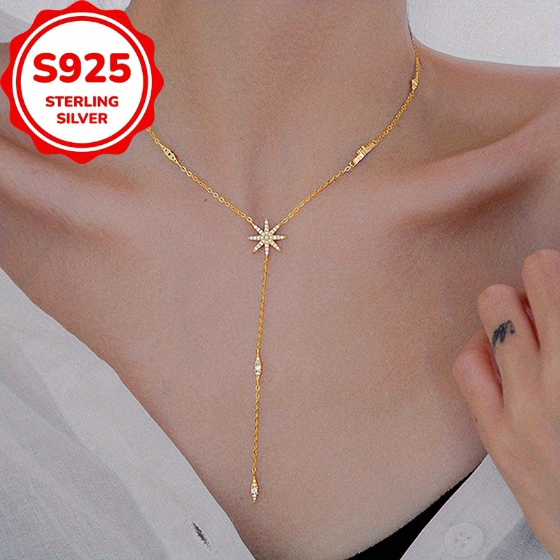 Vintage Eight-Pointed Star Necklace Made of S925 Sterling Silver