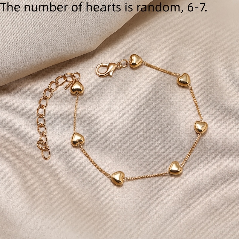 TEMU Bracelet cœur pour femme en acier inoxydable 304, design , pierres cœur aléatoires 6-7 pièces, style minimaliste élégant, bijou à double usage