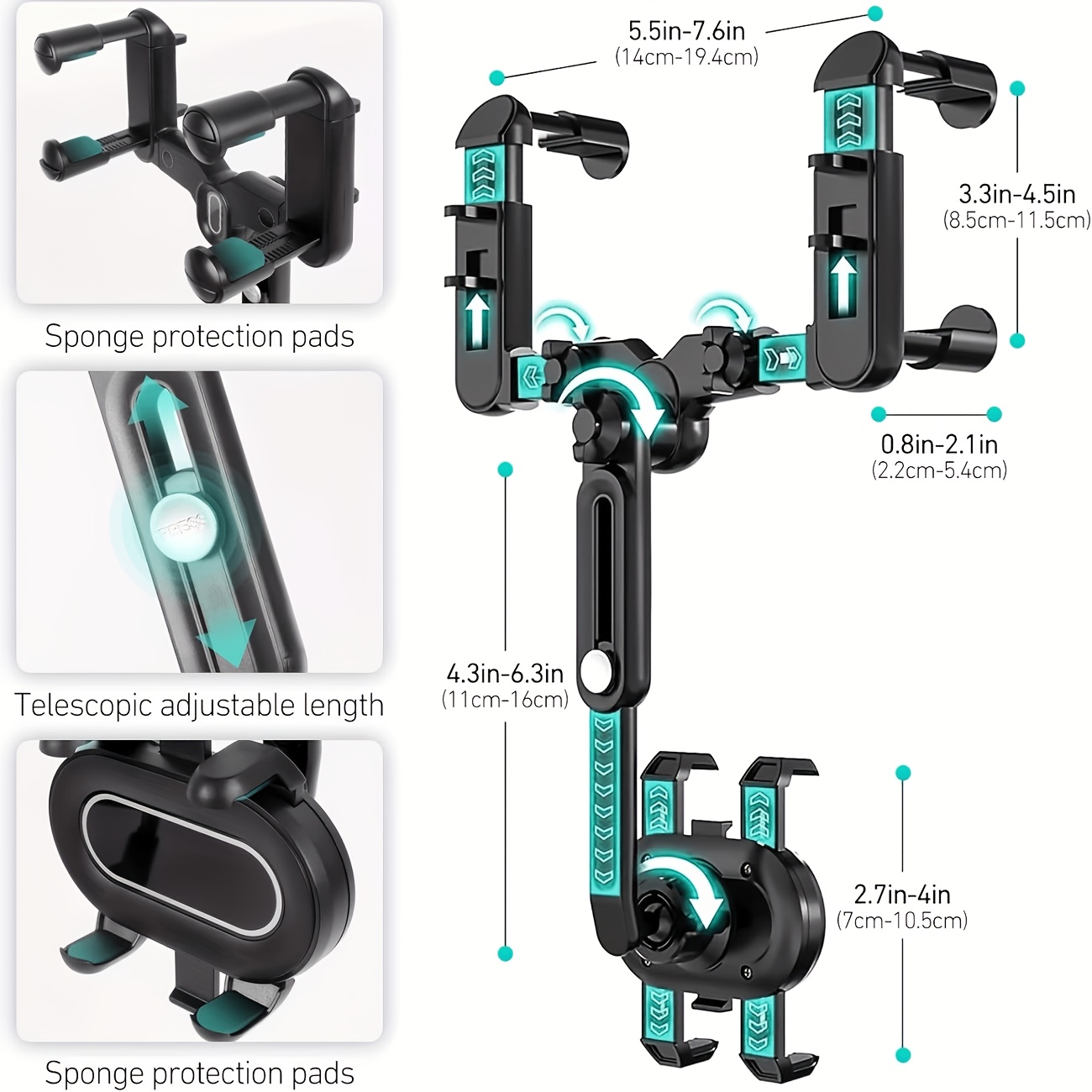 Shaped Adjustable Retractable Car Phone Holder With 360° Rotating Base & Extendable Arm - Extendable Suitable For Smartphones,, Tablets, For Navigation, Dashboard/dashboard/ Mount, Vehicle Accessory