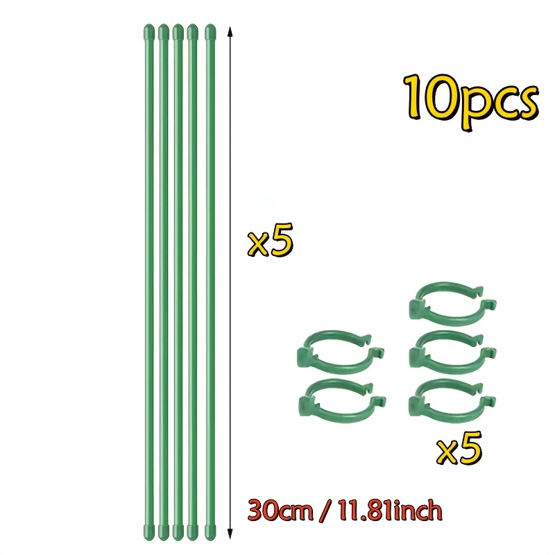 E-shop 10/16/20 Stück 11,81 Zoll Pflanzenstützpfähle mit Clips, Orchideenstützstäbe, Garten-Pflanzenstützstangen für Topftomaten, Rosen, Blumen,