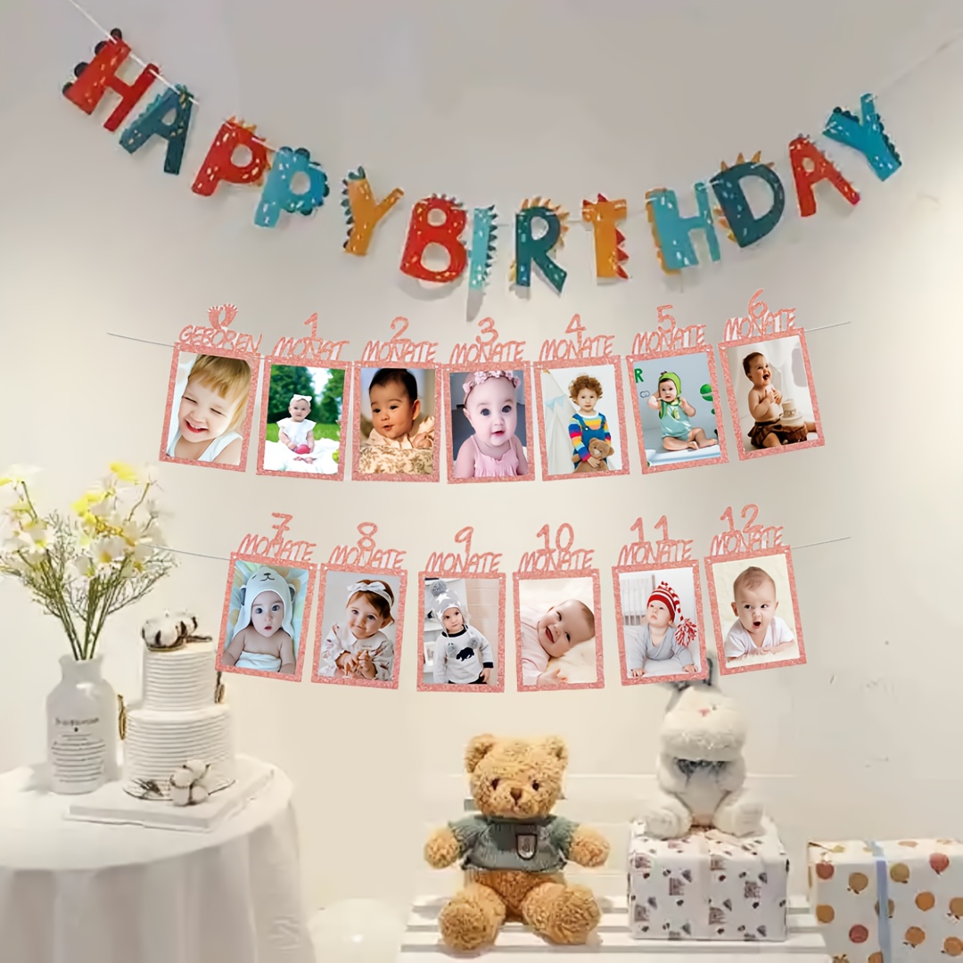 Fotobanner Zum 1. Geburtstag – 12-teiliges Banner Mit Monatskarten Für Babyfotos Von 0–12 Monaten