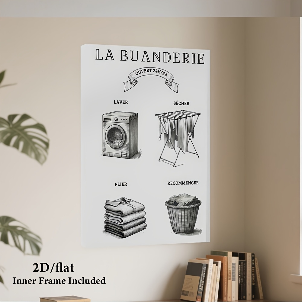 TEMU Toile d'art 2D plate, 2D plate, 2D plate 1pc, représentant une illustration et blanc de vêtements de lessive, pour les affiches et l'impression.