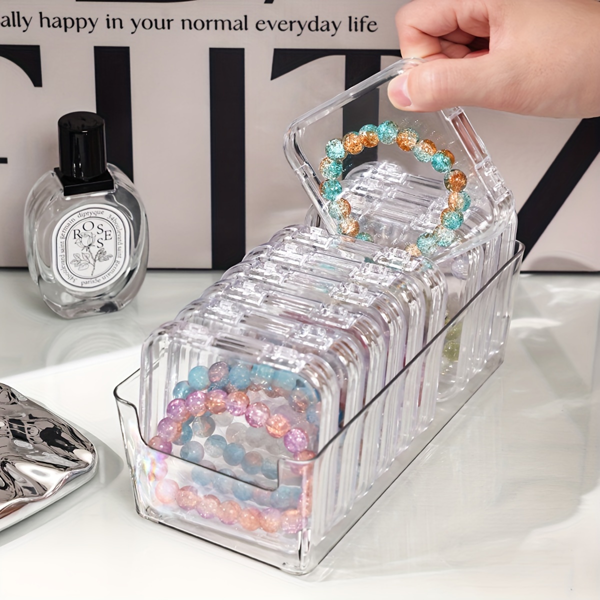 

10-piece Set Transparent Acrylic Jewelry Organizer Boxes - Dustproof Display Cases For Bracelets, Beads & Badges With Portable Lids