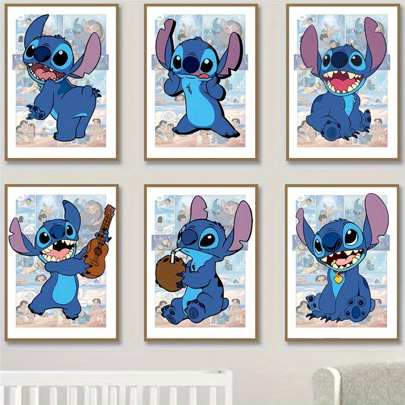 6pcs Unframed Canvas Poster, Modern Art, Anime Kawaii Lilo Stitch Comic Poster, Wall Art Prints, Canvas Painting, Ideal Gift For Bedroom Living Room C