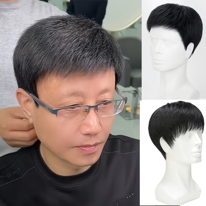 TEMU Men's Natural Hair Wig - Ultra-thin Invisible, Density Short Straight Hairpiece For /thin Hair, Everyday & - Realistic Hairpiece For Men, Hair Wig, Versatile Hairpiece, Sleek Hairstyle,