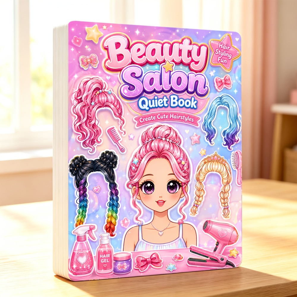 TEMU Libro de pegatinas de disfraces para niñas, libro de tela reutilizable de moda de princesa, peinados, maquillaje, juego de simulación de uñas,