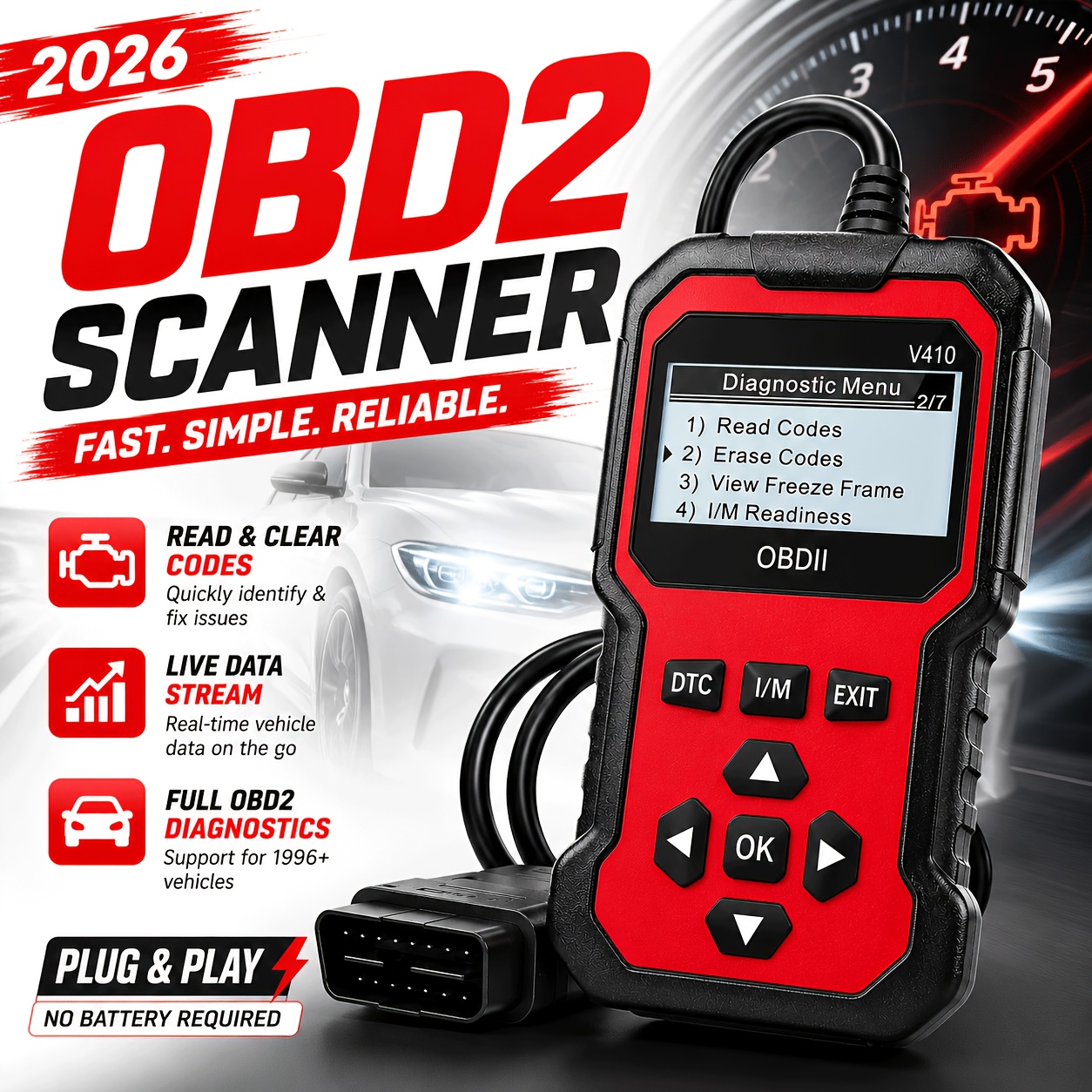 v410 obd2診断コードリーダー エンジンライトテスター 1996年以降の