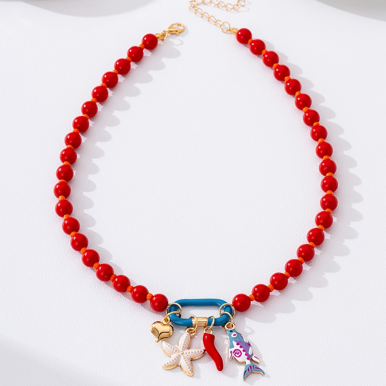 TEMU 1pc Fashion Vacation Bead Drip Oil Little Fish Starfish Summer Beach Necklace Suitable For Women' Gift Party Vacation Wear