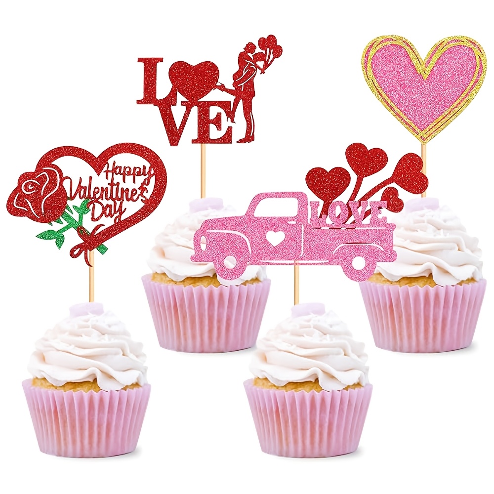 24 Valentinstag Cupcake-Topper Mit Herz & Glitzer – Süße Dekoration Für Kuchen & Muffins