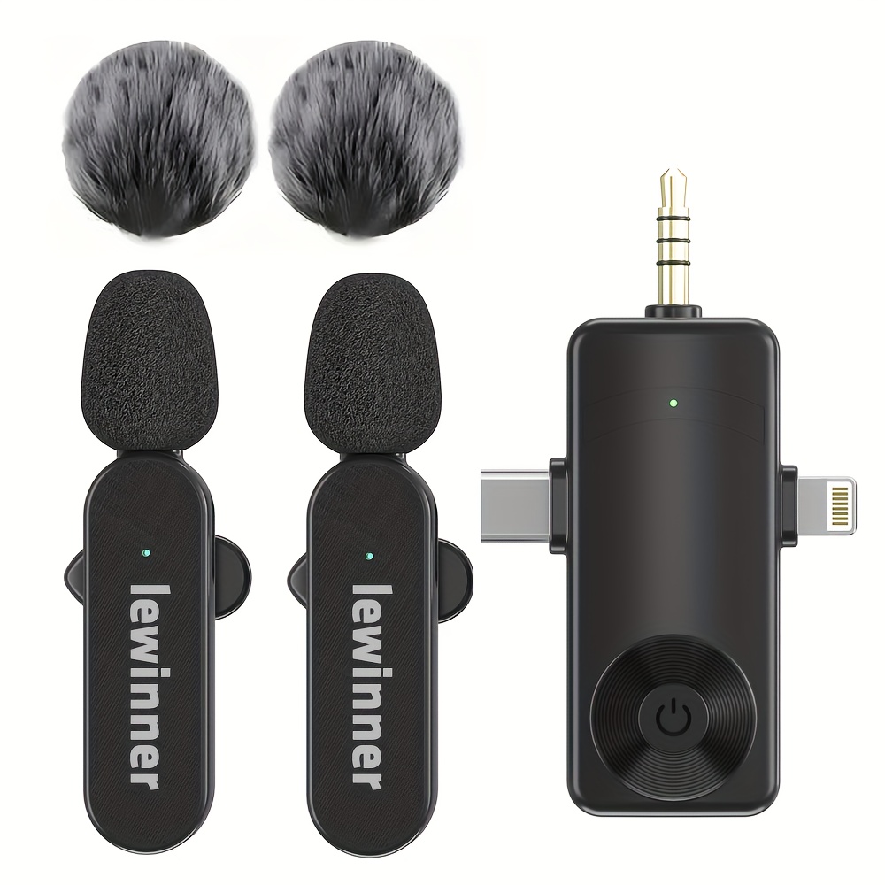 TEMU Lewinner Wireless Lavalier Microphone, Includes Windproof Foam Cover, Clip-on Microphone, Wireless Microphone For Vlogging, Suitable For Iphone,