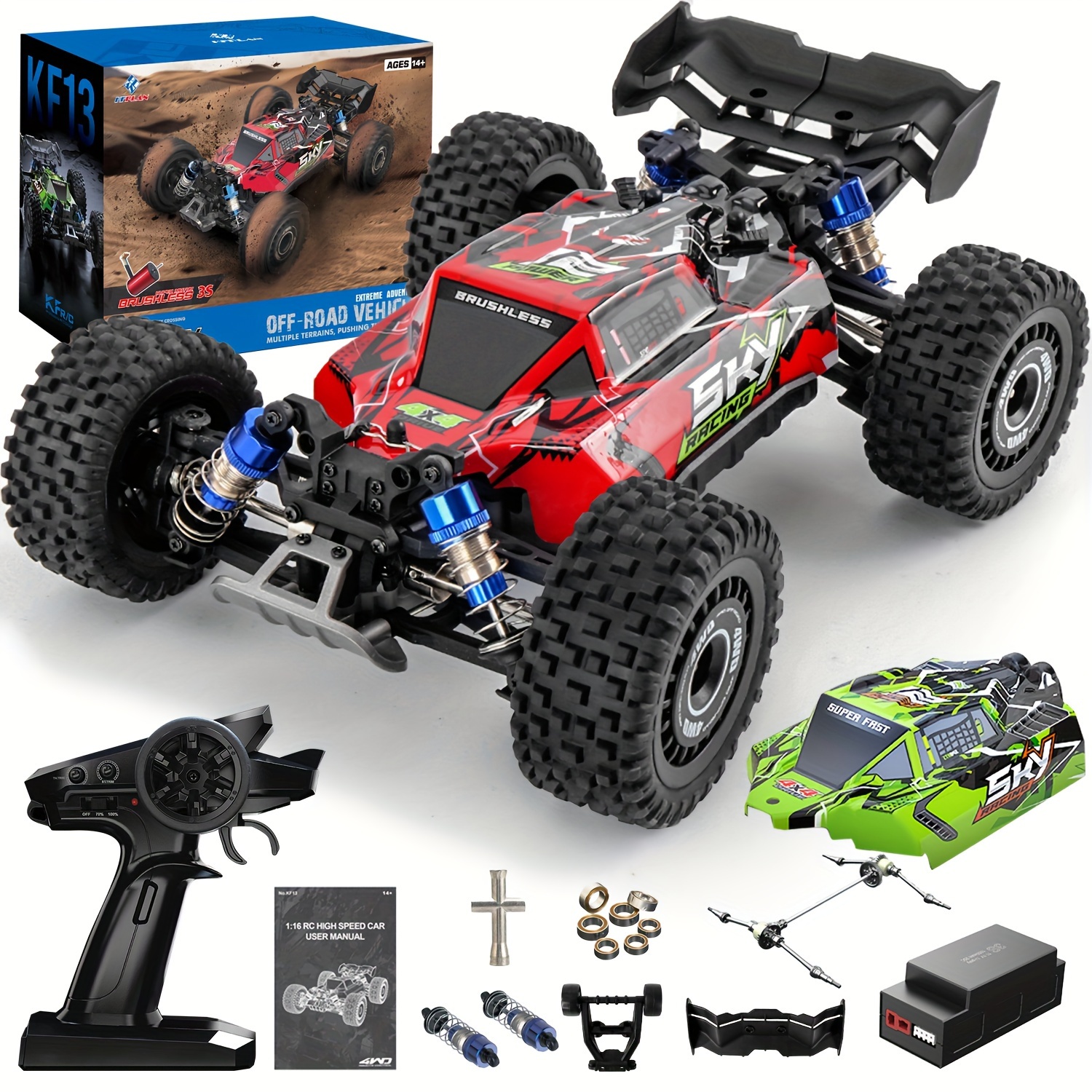 

Kf13 Remote Control High-speed 1:16 Off-road Vehicle Powerful Brushless Motor Four-wheel Drive 62km\h Multi-race Racing Toy Race Car